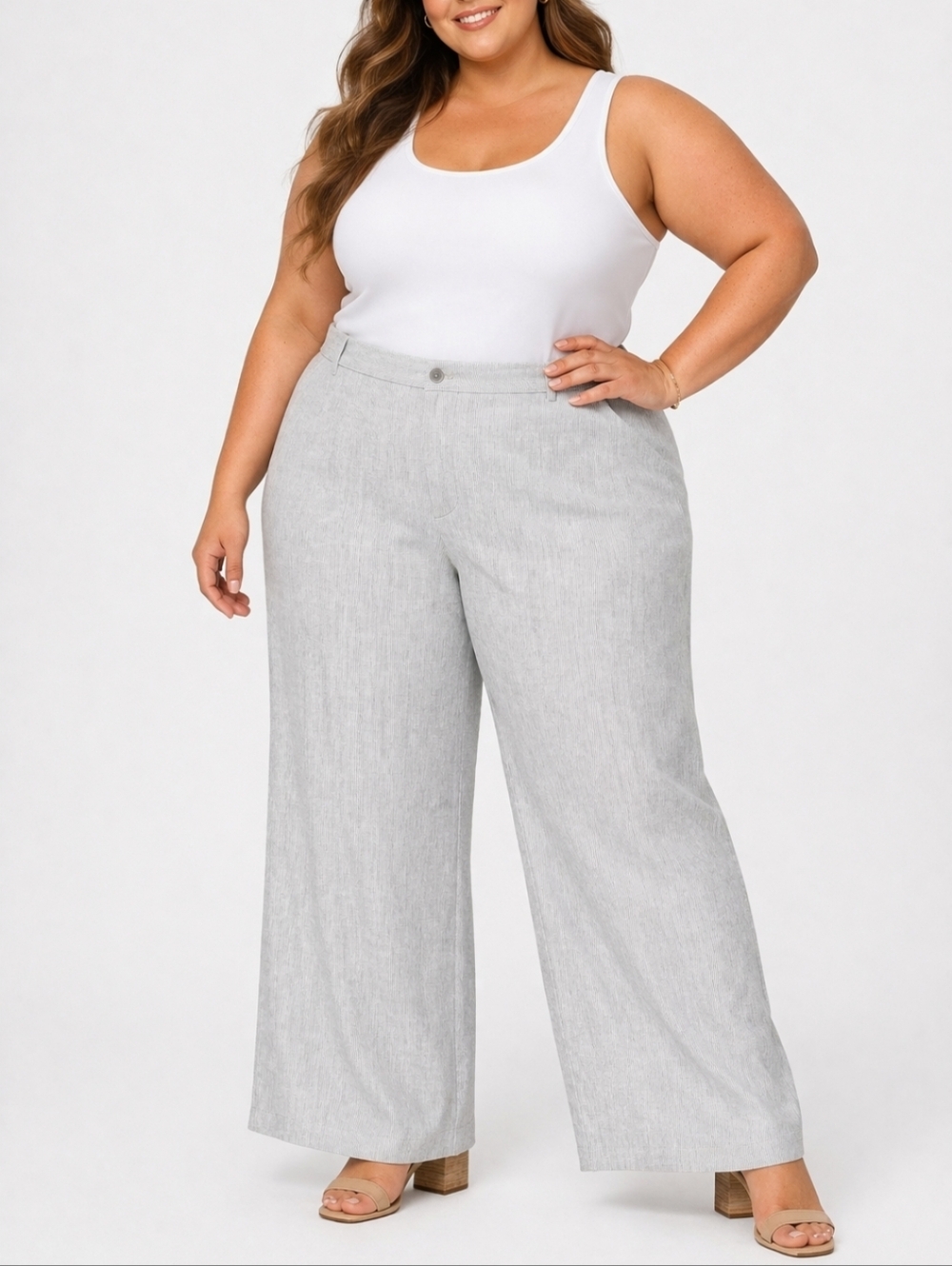 NYDJ LIFT TUCK 26W WIDE LEG PANTS TROUSERS  GRAY LINEN BLEND ZIP UP